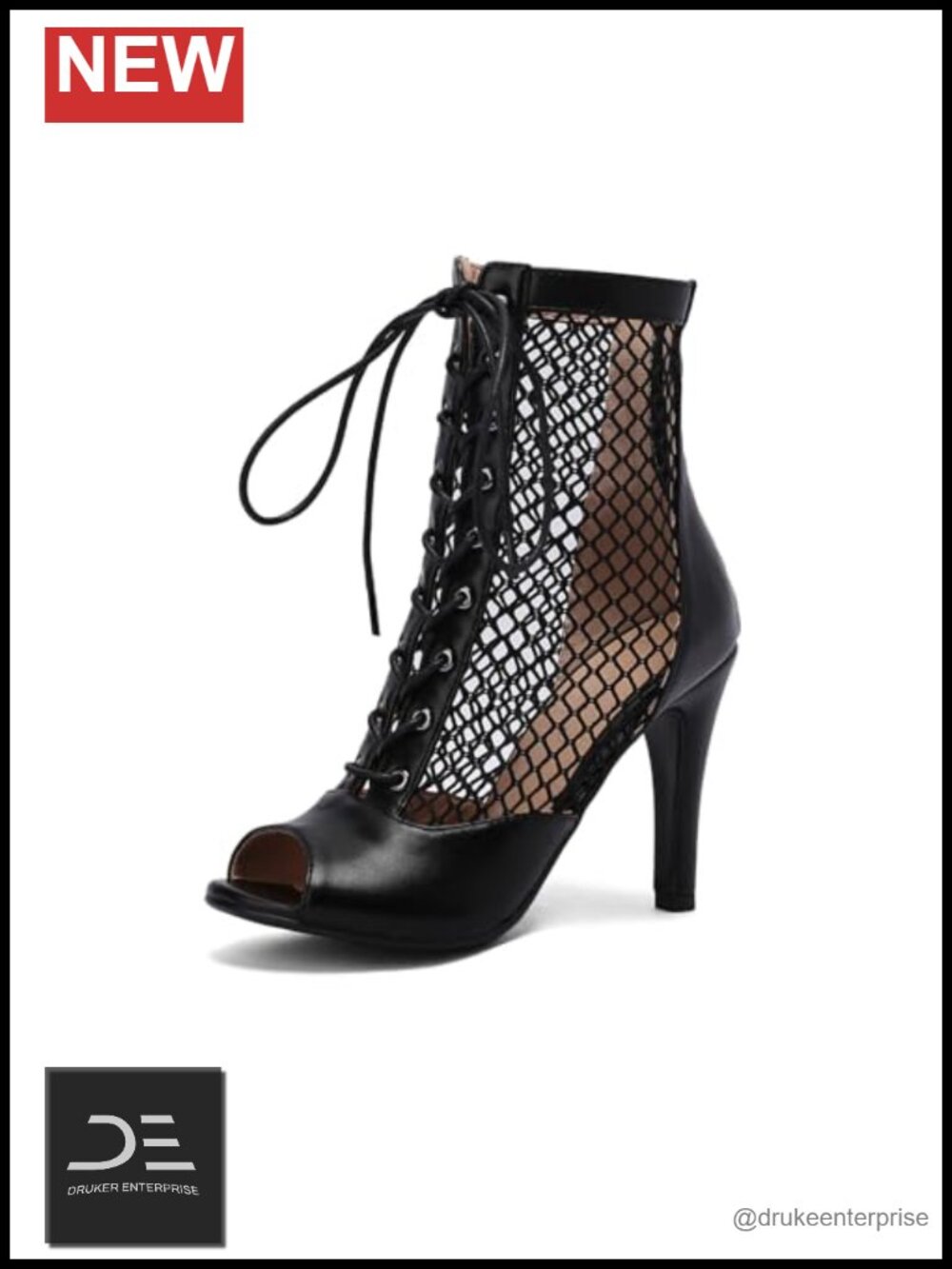 Latin Dance Boots Peep Toe Mesh Stiletto Heel Zipper Ankle Boots